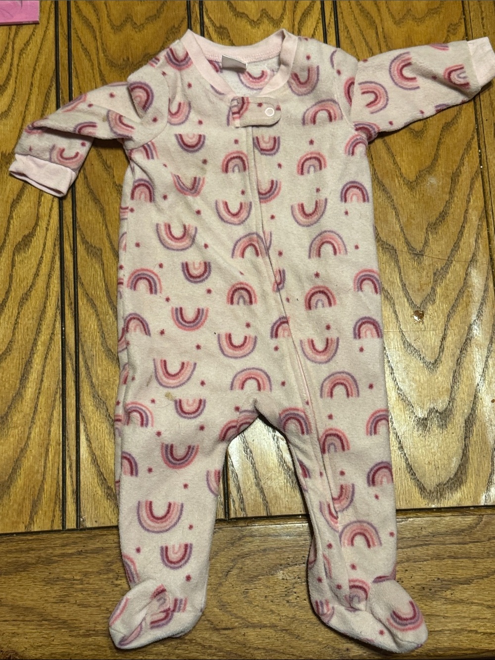 Girls Pink Rainbow Footed One-Piece Pajamas